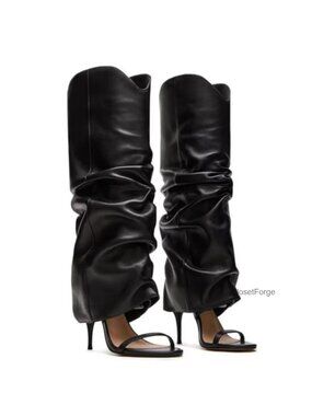 Agodor Women's Slouchy Knee High Stiletto Heel Boots | Convertible 2-in-1 Open